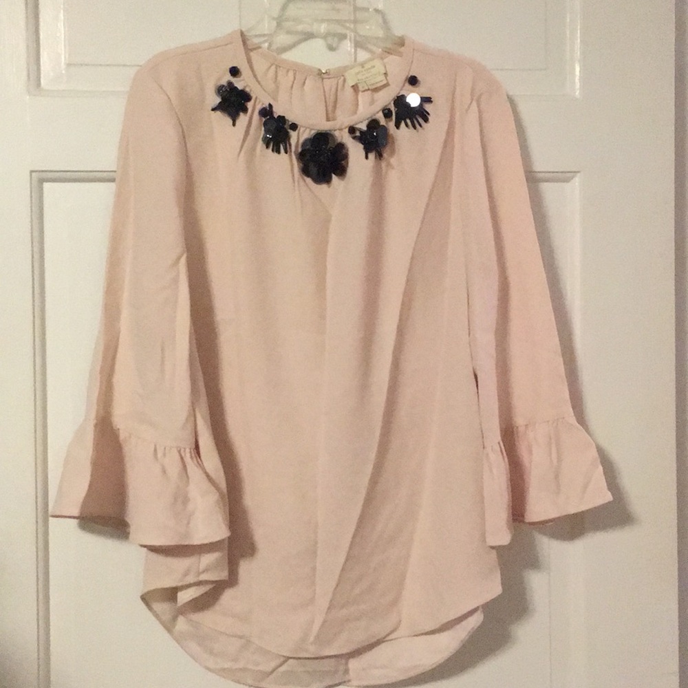 Kate Spade blush top with black beading detail